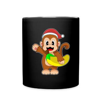Affe Weihnachten Banane - Tasse einfarbig - Schwarz - Vorne
