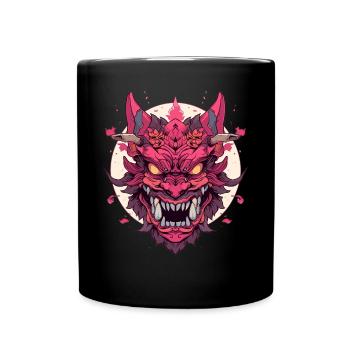 Japanese Hannya Demon Samurai Warrior Oni Mask - Full Colour Mug - black - Front