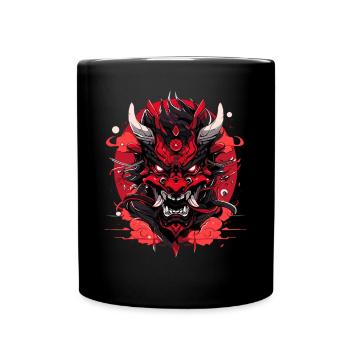 Japanese Hannya Demon Samurai Warrior Oni Mask - Full Colour Mug - black - Front