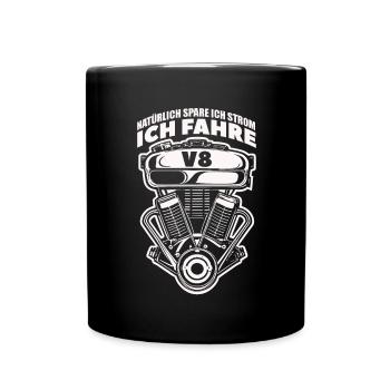 Natürlich spare ich Strom Ich fahre V8 - Tasse einfarbig - Schwarz - Vorne