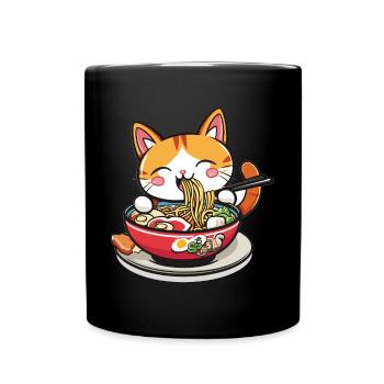 Funny Cat eating Ramen Noodle Soup Anime Kawaii - Full Colour Mug - black - Front