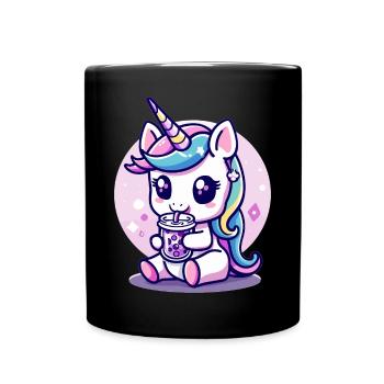 Kawaii Unicorn eating Ramen Noodle Soup Cute - Tasse einfarbig - Schwarz - Vorne