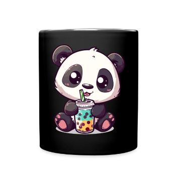 Kawaii Panda Drinking Bubble Tea Boba Cute Graphic - Full Colour Mug - black - Front