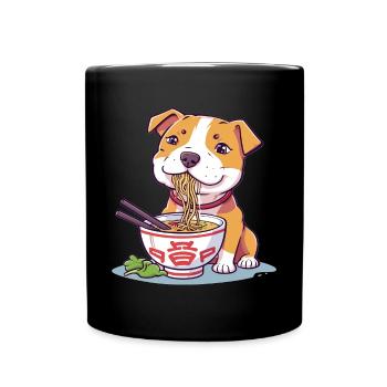 Drôle de Pitbull mangeant de la soupe de nouilles Ramen Kawaii - Mug uni - noir - Devant