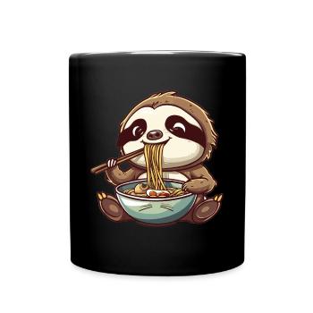 Kawaii Sloth eating Ramen Noodle Soup Anime Cute - Full Colour Mug - black - Front