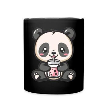 Kawaii Panda Boire Bubble Tea Boba Anime Mignon - Mug uni - noir - Devant