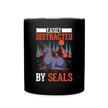 Facilement distrait par le phoque Phoque Lion de mer - Mug uni - noir - Devant
