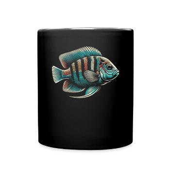 Buntbarsch Fischliebhaber Süßwasser Aquaristik Aquarium - Tasse einfarbig - Schwarz - Vorne