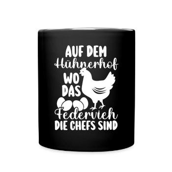 Huhn Bauer Bauernhof Küken Landwirt Hühner - Tasse einfarbig - Schwarz - Vorne