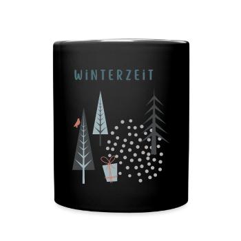 Winterzeit - das Winter Schneee Schneeflocken - Tasse einfarbig - Schwarz - Vorne