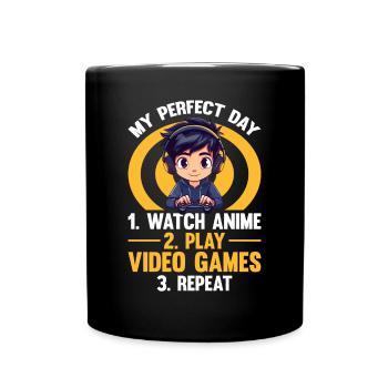 Anime Gaming Boy Manga Gamer Otaku My Perfect Day - Full Colour Mug - black - Front