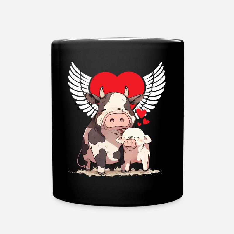 Tierlieb Tierfreund Kuh Schwein Tierschutz Herz - Tasse einfarbig - Schwarz
