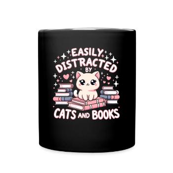 Von Katzen Und Büchern Leicht Abgelenkt Cat - Tasse einfarbig - Schwarz - Vorne