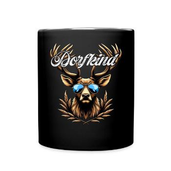 Trachtenshirt Herren Dorfkind T-Shirt Damen Hirsch - Tasse einfarbig - Schwarz - Vorne