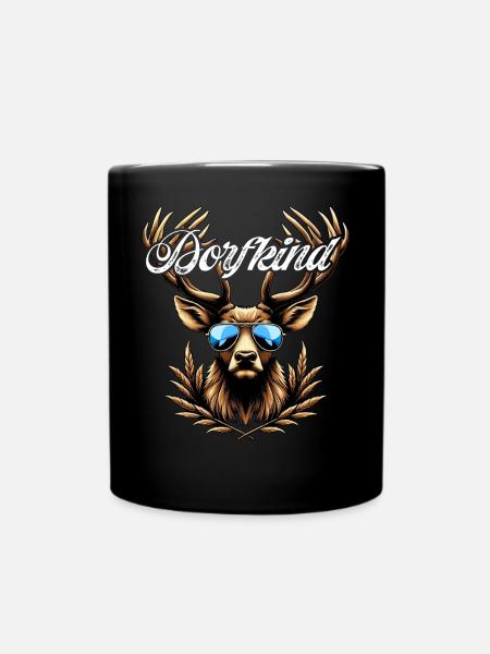 Trachtenshirt Herren Dorfkind T-Shirt Damen Hirsch - Tasse einfarbig - Schwarz