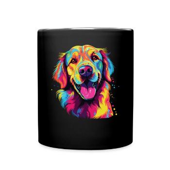 Watercolor Colorful Golden Retriever - Full Colour Mug - black - Front