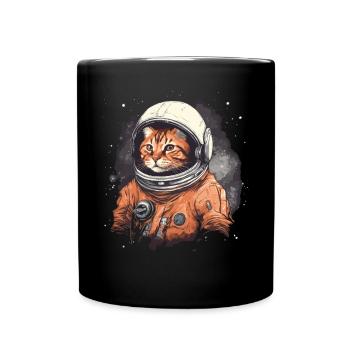 rote Katze im Astronautenanzug im Weltall - Tasse einfarbig - Schwarz - Vorne