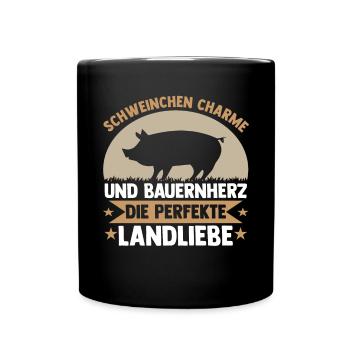 Schwein Schweinebauer Bauernhof Schweine - Tasse einfarbig - Schwarz - Vorne