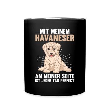 Hund Havaneser - Tasse einfarbig - Schwarz - Vorne