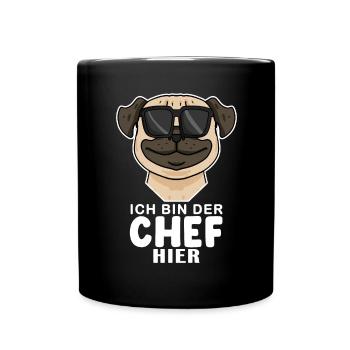 Chef Spruch Anführer Hund Mops Motiv - Tasse einfarbig - Schwarz - Vorne