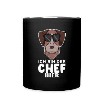 Chef Spruch Anführer Hund Pointer Motiv - Tasse einfarbig - Schwarz - Vorne