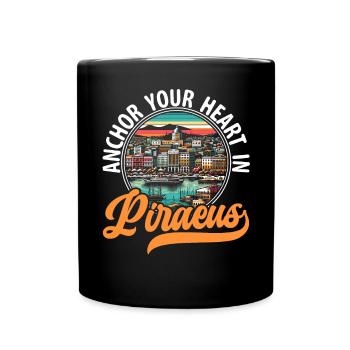 Piraeus Greece Travel Vacation Europe Greek Flag - Full Colour Mug - black - Front