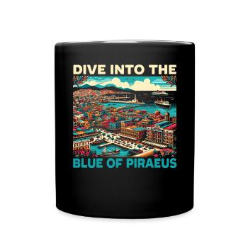 Piraeus Greece Travel Vacation Europe Greek Flag - Full Colour Mug - black - Front