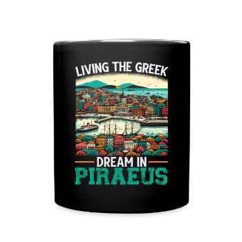 Piraeus Greece Travel Vacation Europe Greek Flag - Full Colour Mug - black - Front