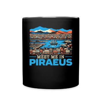 Piraeus Greece Travel Vacation Europe Greek Flag - Full Colour Mug - black - Front