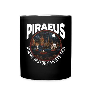 Piraeus Greece Travel Vacation Europe Greek Flag - Full Colour Mug - black - Front