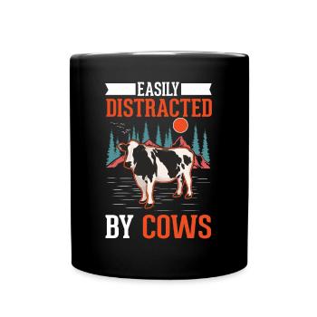 Easily distracted by Cows Cow Cattle Breeder Cow - Full Colour Mug - black - Front