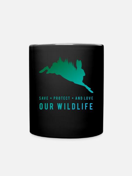 Protecting Nature - Hare in the Forest - Full Colour Mug - black