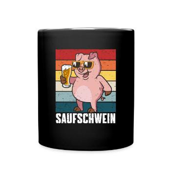Biertrinker Schwein Saufschwein Bier Party - Tasse einfarbig - Schwarz - Vorne