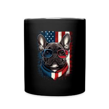 4 juillet Bouledogue français américain drapeau des États-Unis - Mug uni - noir - Devant