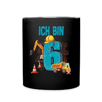 Baumaschinen 6 Geburtstag - Tasse einfarbig - Schwarz - Vorne