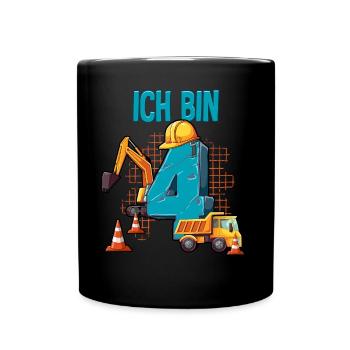 Baumaschinen 4 Geburtstag - Tasse einfarbig - Schwarz - Vorne
