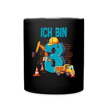 Baumaschinen 3 Geburtstag - Tasse einfarbig - Schwarz - Vorne