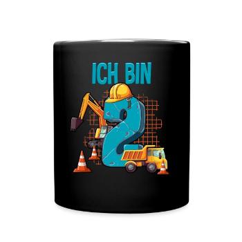 Baumaschinen 2 Geburtstag - Tasse einfarbig - Schwarz - Vorne