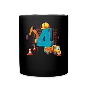 Construction Machinery 4th Birthday - Full Colour Mug - black - Front