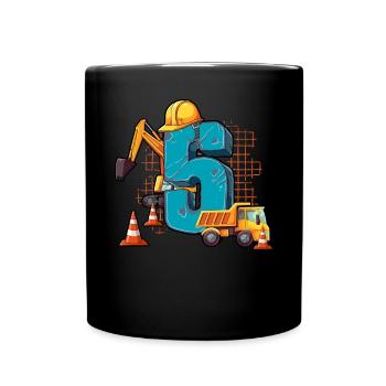 Construction Machinery 5th Birthday - Full Colour Mug - black - Front