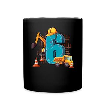Construction Machinery 6th Birthday - Full Colour Mug - black - Front