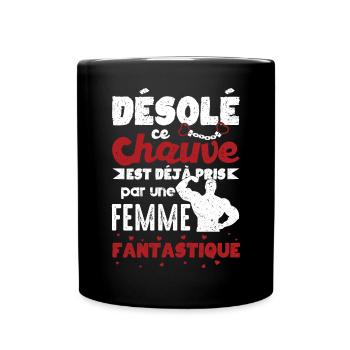 Cadeau Saint Valentin Homme Chauve Humour Coeur - Mug uni - noir - Devant