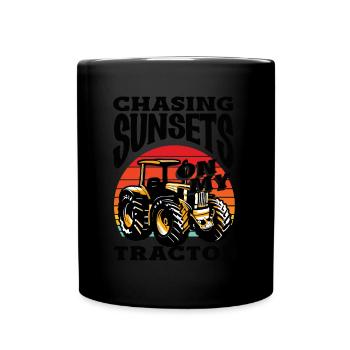 À la poursuite des couchers de soleil sur mon tracteur - Mug uni - noir - Devant