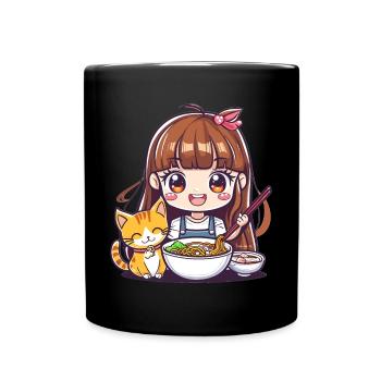 Ramen Cat Lover Cute Anime Girl Eating Ramen Otaku - Tasse einfarbig - Schwarz - Vorne