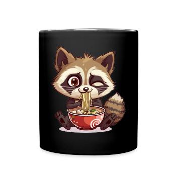 Kawaii Racoon eating Ramen Noodle Soup Anime Cute - Full Colour Mug - black - Front