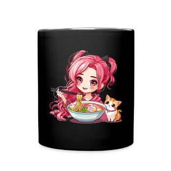 Ramen Cat Lover Cute Anime Girl Eating Ramen Otaku - Tasse einfarbig - Schwarz - Vorne