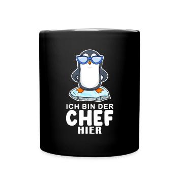 Chef Spruch Anführer Pinguin Motiv - Tasse einfarbig - Schwarz - Vorne