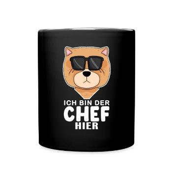 Chef Spruch Anführer Hund Chow Chow Motiv - Tasse einfarbig - Schwarz - Vorne