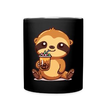 Kawaii Sloth Drinking Bubble Tea Boba Anime Cute - Full Colour Mug - black - Front