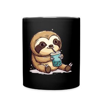 Kawaii Sloth Drinking Bubble Tea Boba Anime Cute - Tasse einfarbig - Schwarz - Vorne
